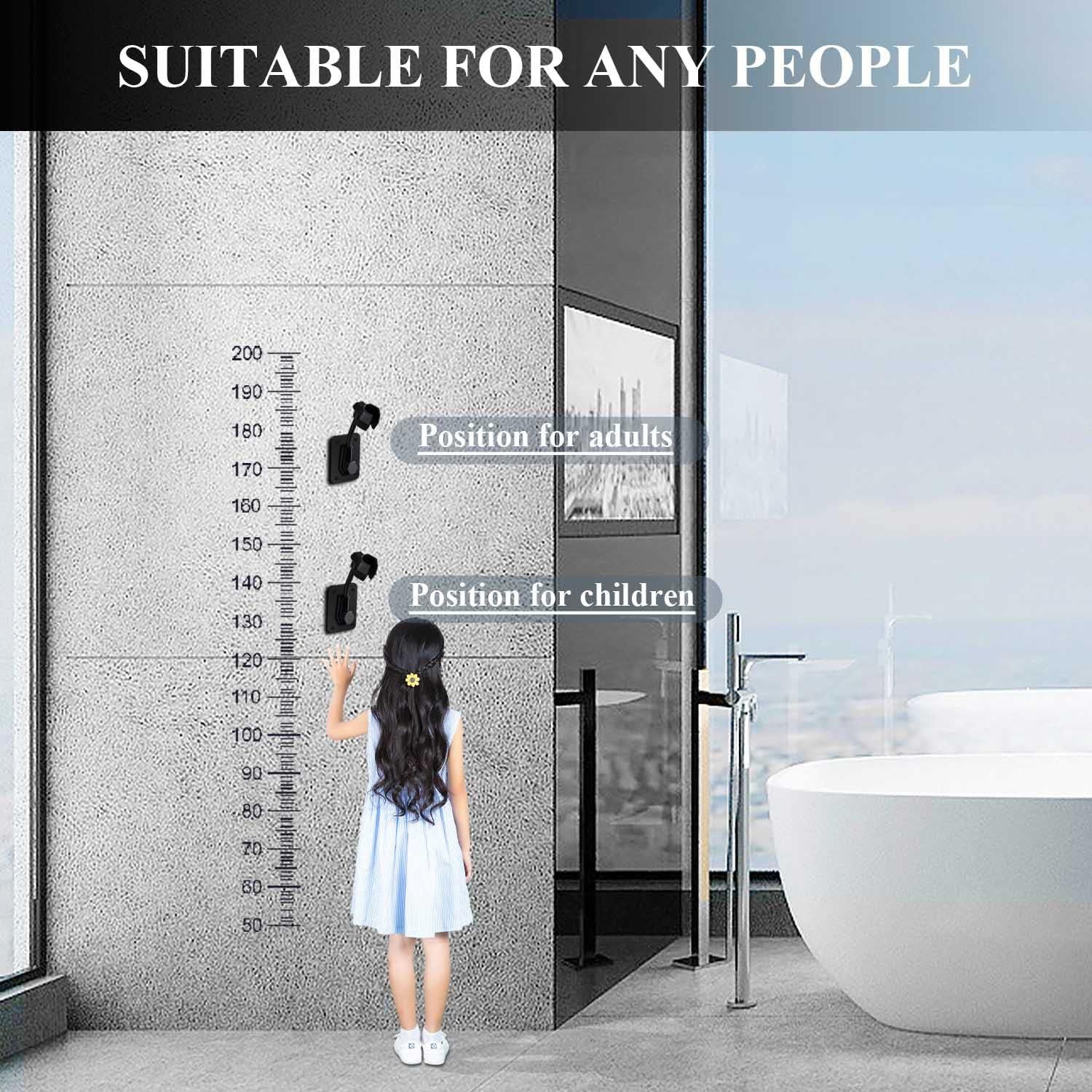 Shower Head Holder Strong Adhesive 360 Degree Rotatable Adjustable Handheld Shower Wand Holder Wall Mount Bracket for Bathroom (Black) - Image 5