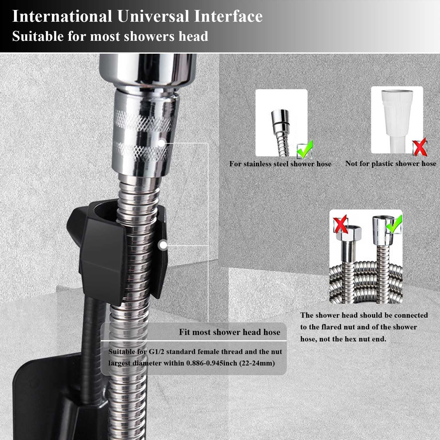 Shower Head Holder Strong Adhesive 360 Degree Rotatable Adjustable Handheld Shower Wand Holder Wall Mount Bracket for Bathroom (Black) - Image 6