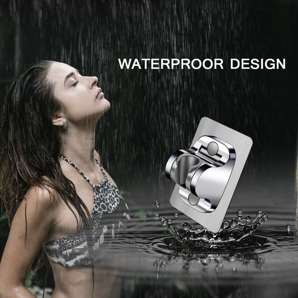 Shower Head Holder Shower Wand Holder Wall Mount Adhesive Adjustable Handheld Shower Holder No Drilling Shower Head Bracket, Silver - Image 2