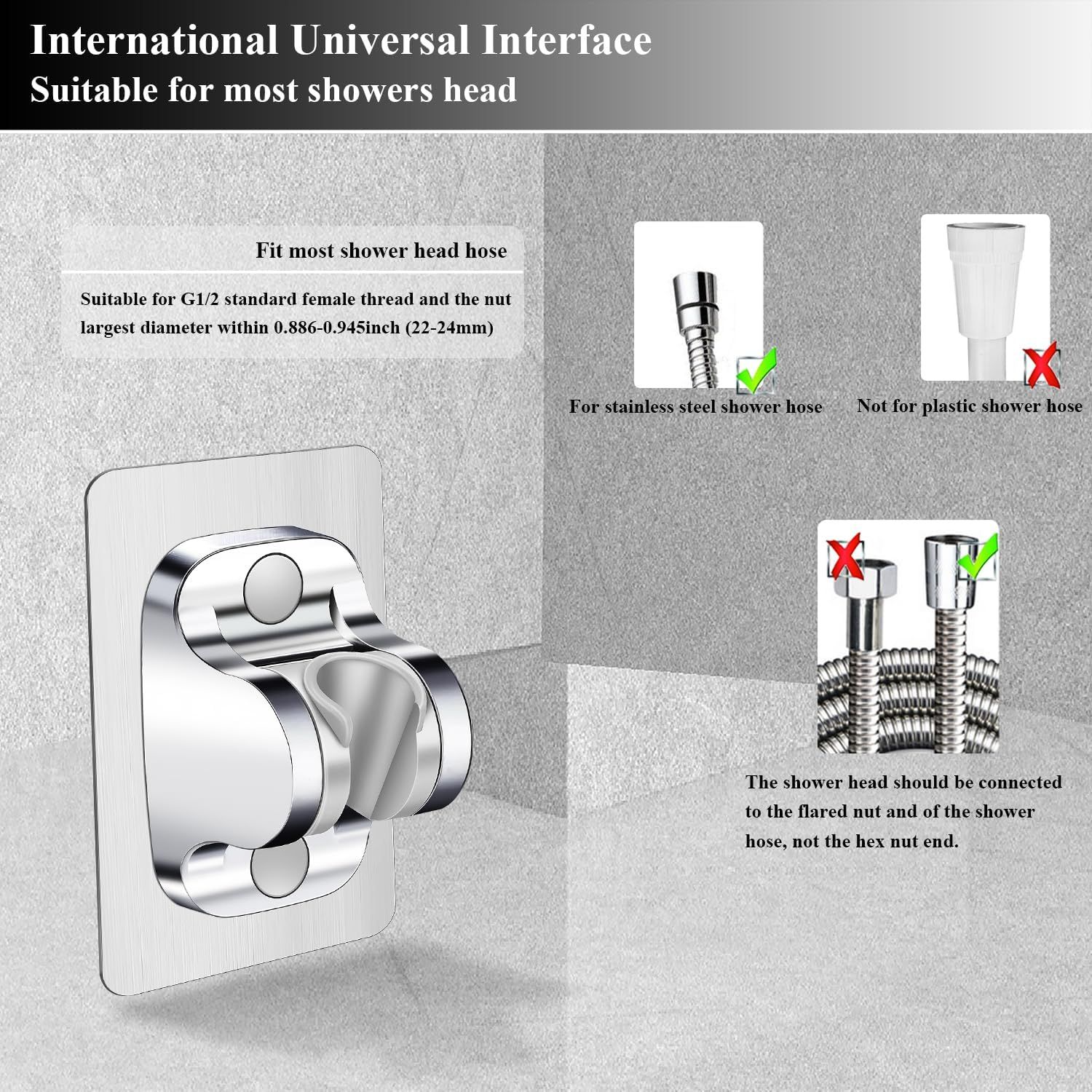 Shower Head Holder Shower Wand Holder Wall Mount Adhesive Adjustable Handheld Shower Holder No Drilling Shower Head Bracket, Silver - Image 3