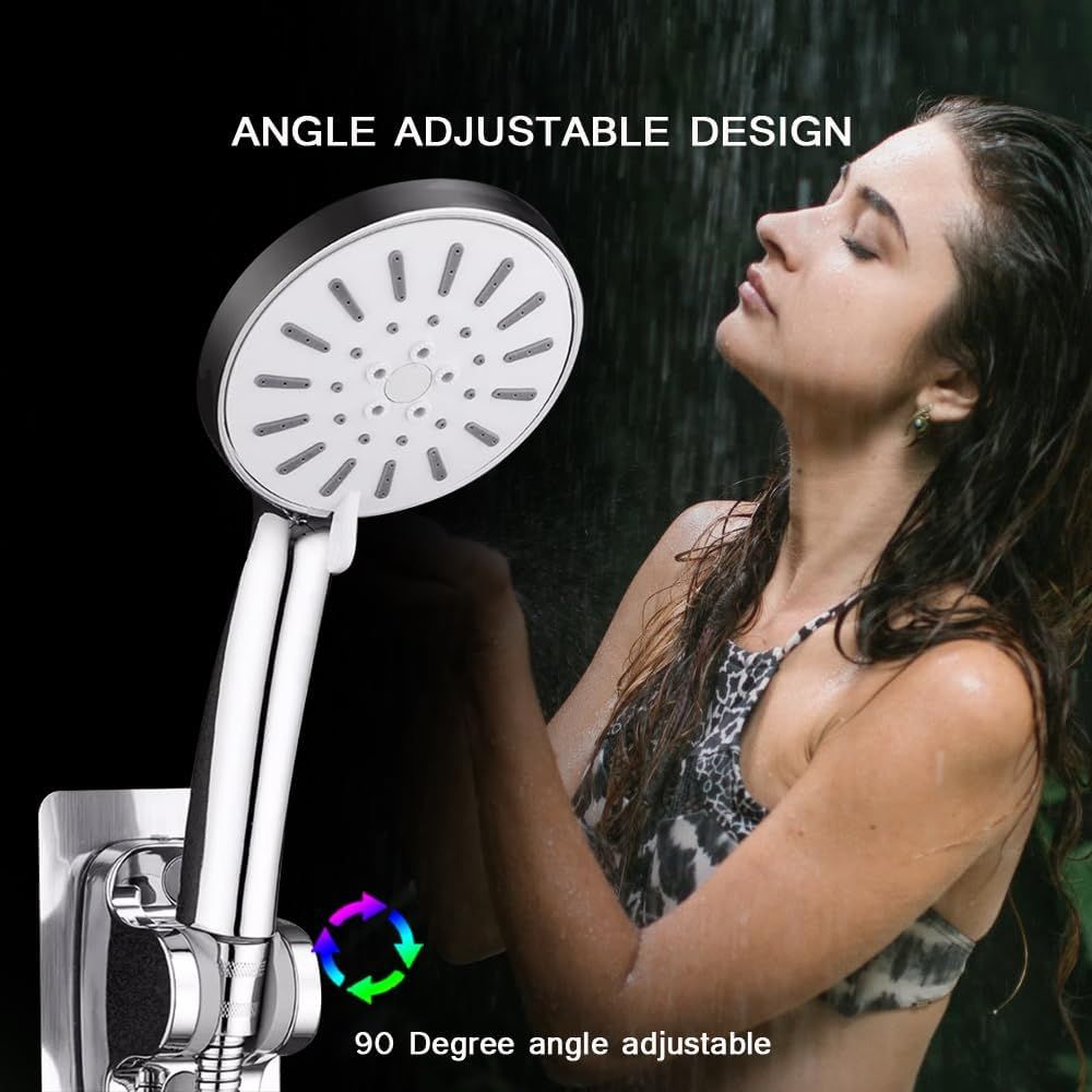 Shower Head Holder Shower Wand Holder Wall Mount Adhesive Adjustable Handheld Shower Holder No Drilling Shower Head Bracket, Silver - Image 4
