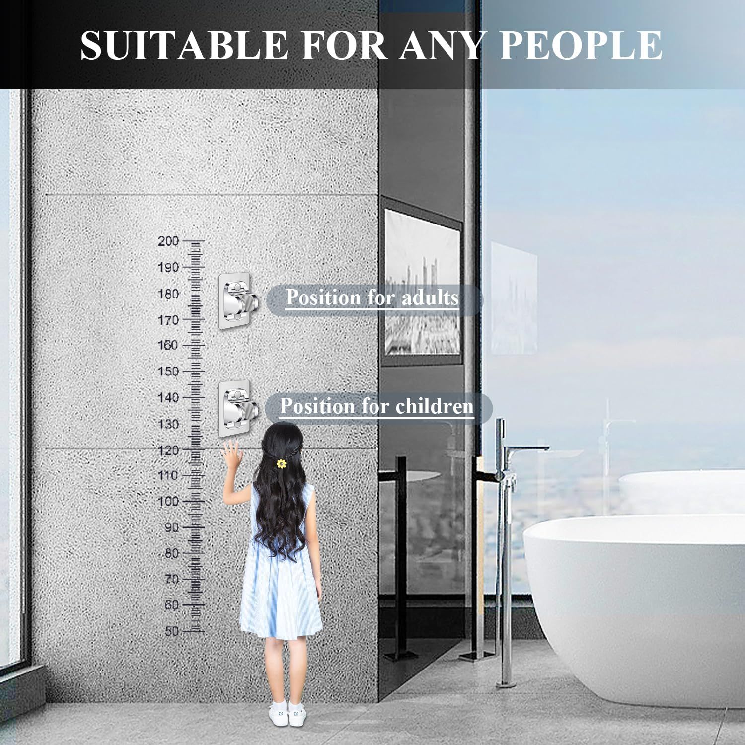 Shower Head Holder Shower Wand Holder Wall Mount Adhesive Adjustable Handheld Shower Holder No Drilling Shower Head Bracket, Silver - Image 5
