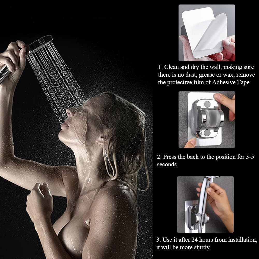 Shower Head Holder Shower Wand Holder Wall Mount Adhesive Adjustable Handheld Shower Holder No Drilling Shower Head Bracket, Silver - Image 7