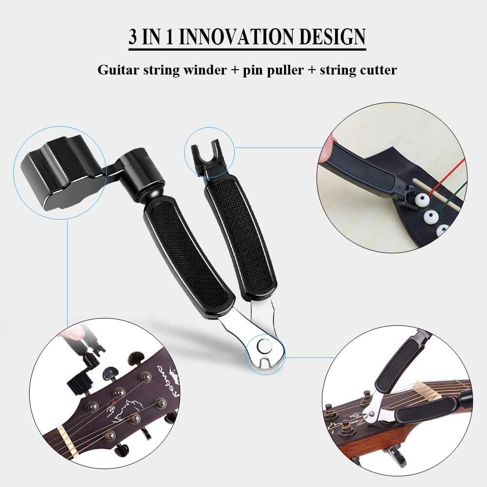 Guitar String Winder Cutter Pin Puller Multifunctional 3 In 1 Guitar Maintenance Tool String Peg Winder String Cutter Pin Puller Instrument Accessories - Image 3