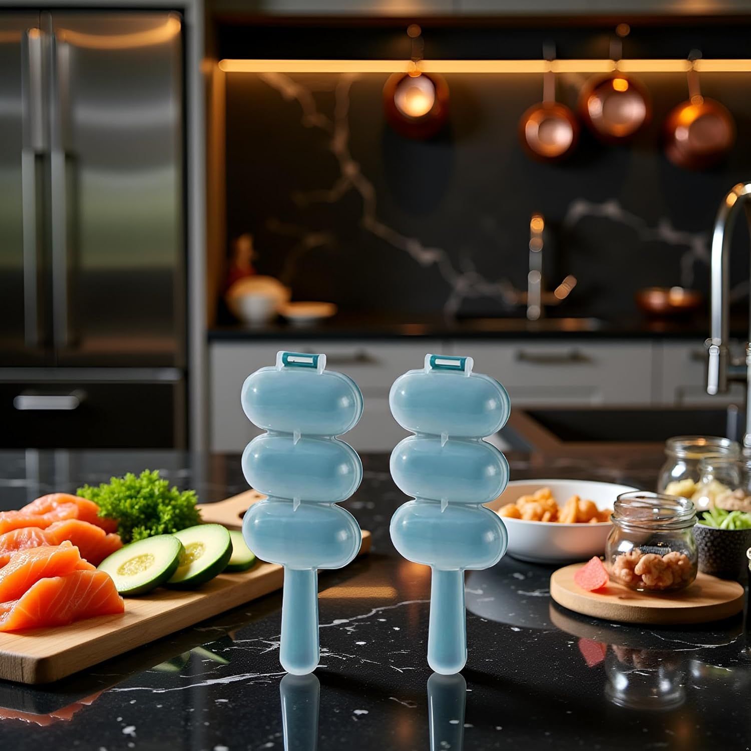2 Pcs Blue Rice Ball Maker Shake Lunch Maker Mould Rice Ball Shaker Rice Ball Mold Rice Ball Shaped Kitchen Tools Home DIY Making Kit Sushi Plates, DIY Sushi Shake Rice Ball Molds - Image 2
