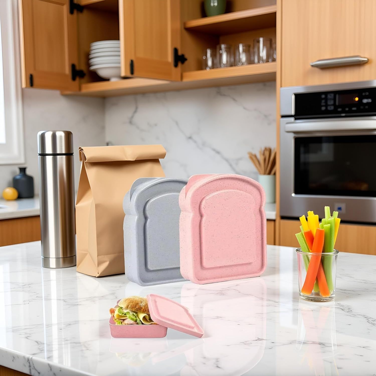 1Pc Random Color Sandwich Containers, Sandwich Box Food Storage Toast Shape Holder Plastic for Lunch, Sandwich Keeper for Adults Prep Microwave Food Containers Sets - Image 2