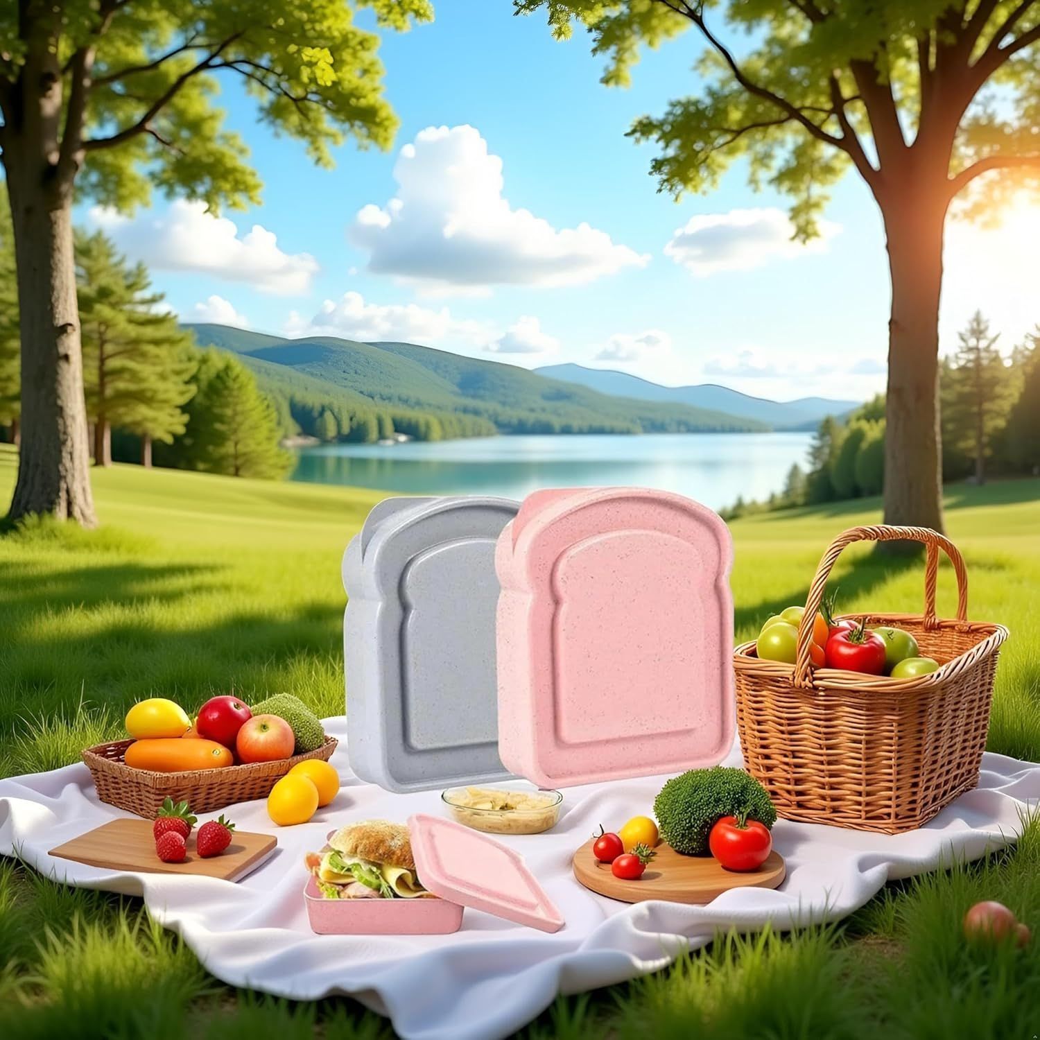 1Pc Random Color Sandwich Containers, Sandwich Box Food Storage Toast Shape Holder Plastic for Lunch, Sandwich Keeper for Adults Prep Microwave Food Containers Sets - Image 3