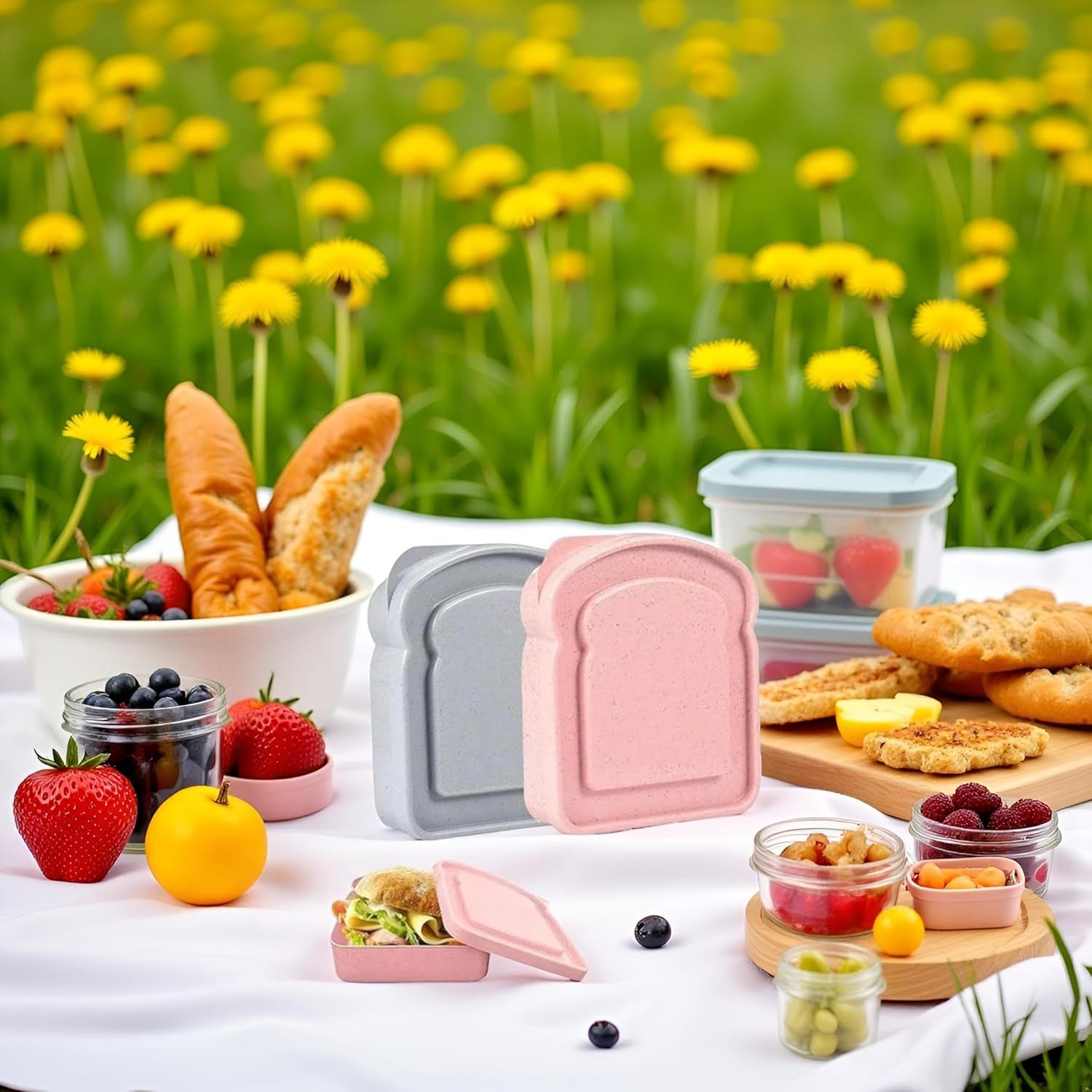 1Pc Random Color Sandwich Containers, Sandwich Box Food Storage Toast Shape Holder Plastic for Lunch, Sandwich Keeper for Adults Prep Microwave Food Containers Sets - Image 4