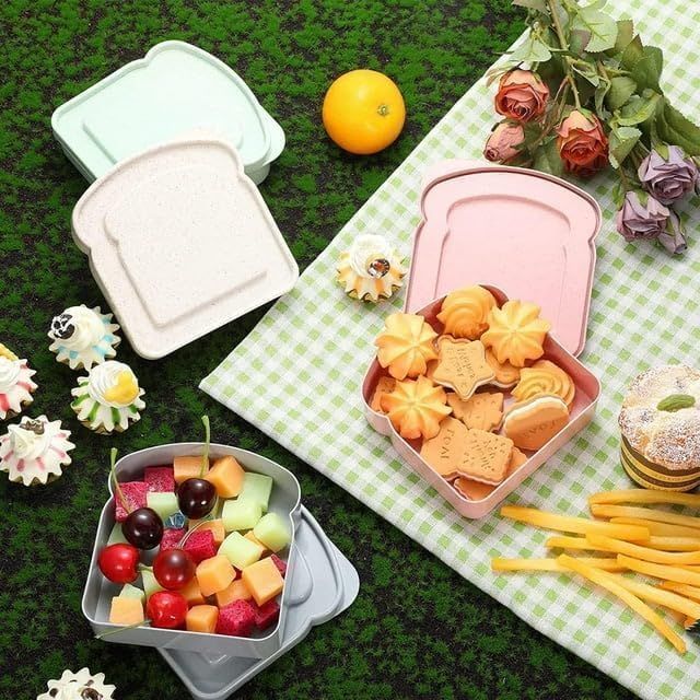 1Pc Random Color Sandwich Containers, Sandwich Box Food Storage Toast Shape Holder Plastic for Lunch, Sandwich Keeper for Adults Prep Microwave Food Containers Sets - Image 5