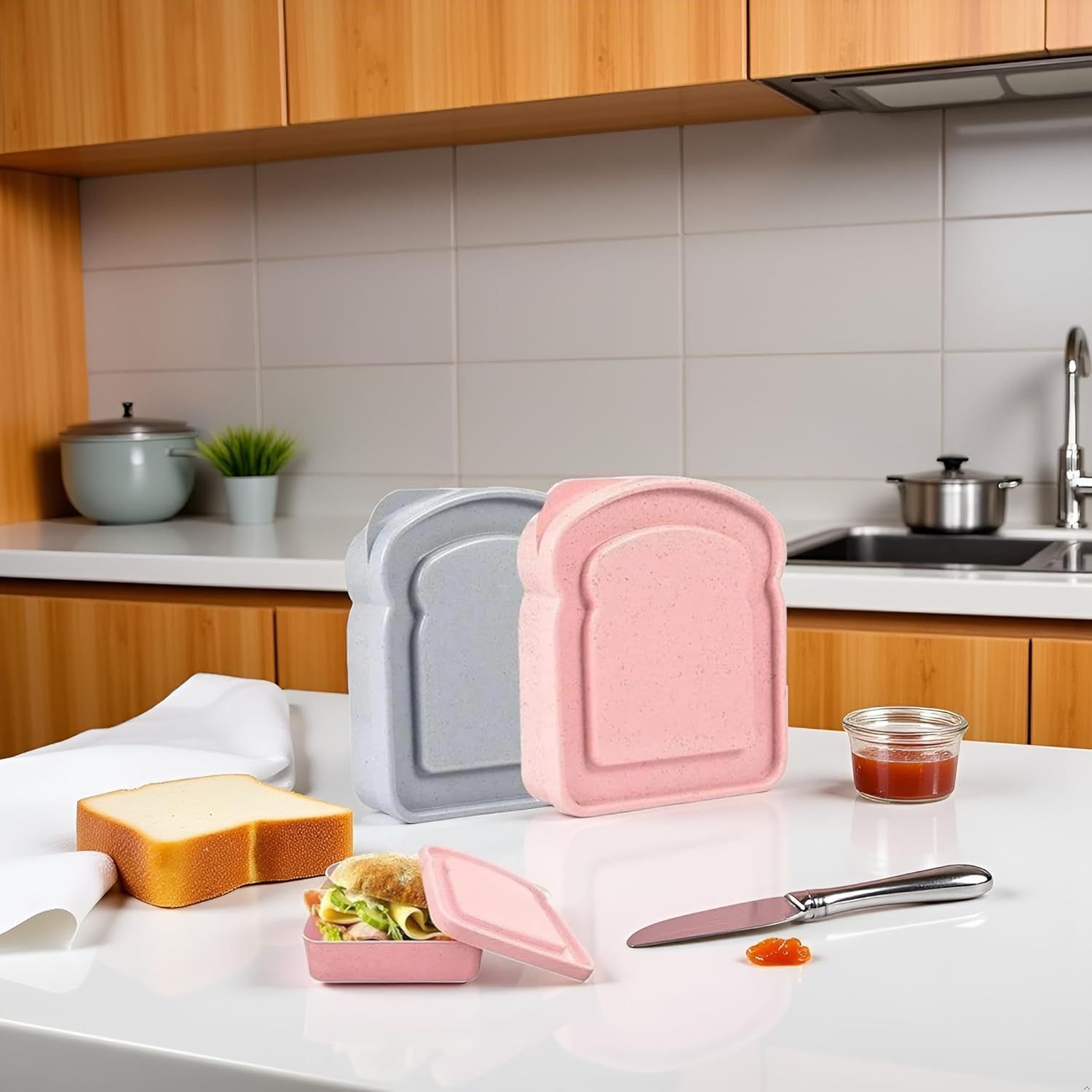 1Pc Random Color Sandwich Containers, Sandwich Box Food Storage Toast Shape Holder Plastic for Lunch, Sandwich Keeper for Adults Prep Microwave Food Containers Sets - Image 6