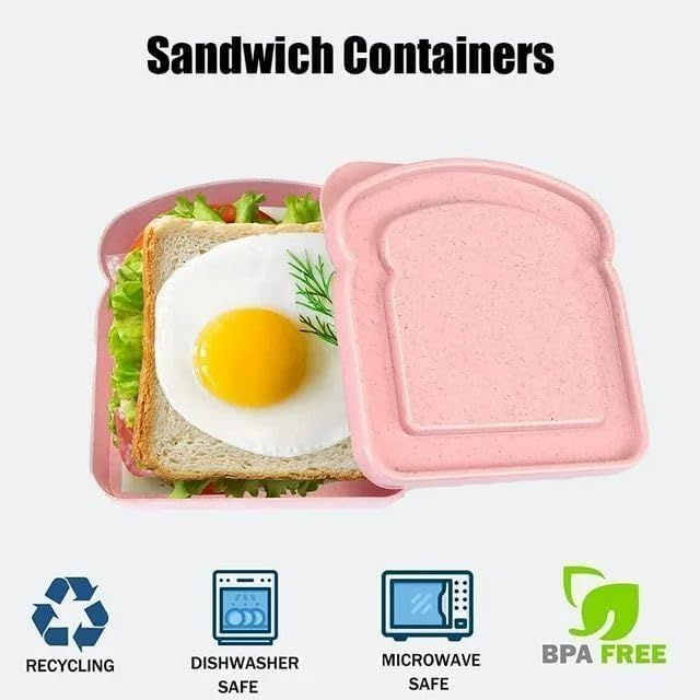 1Pc Random Color Sandwich Containers, Sandwich Box Food Storage Toast Shape Holder Plastic for Lunch, Sandwich Keeper for Adults Prep Microwave Food Containers Sets - Image 8