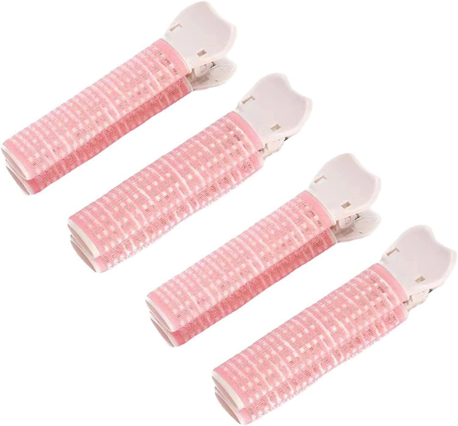 4 Pcs Pink Hair Rollers with Clip, Volumizing Hair Root Clips Bangs Curler DIY Hair Styling Accessories Hair Roller Tools - Image 1