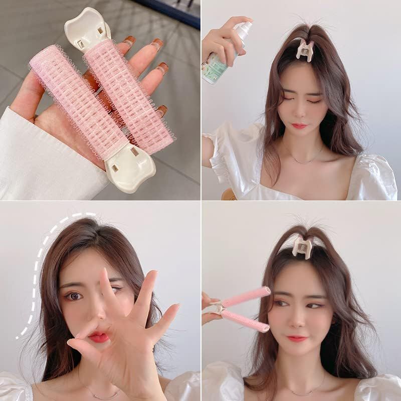 4 Pcs Pink Hair Rollers with Clip, Volumizing Hair Root Clips Bangs Curler DIY Hair Styling Accessories Hair Roller Tools - Image 4