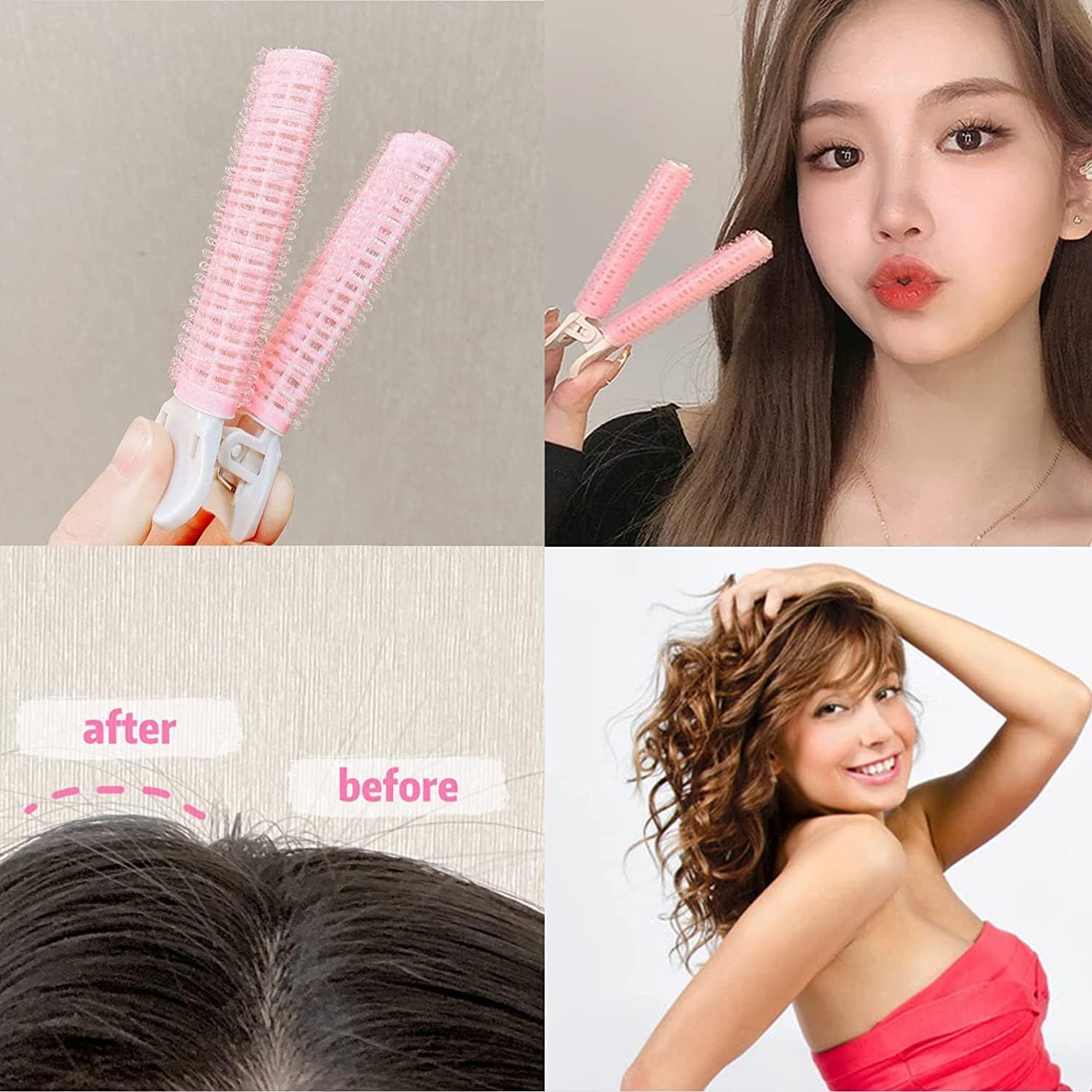 4 Pcs Pink Hair Rollers with Clip, Volumizing Hair Root Clips Bangs Curler DIY Hair Styling Accessories Hair Roller Tools - Image 5
