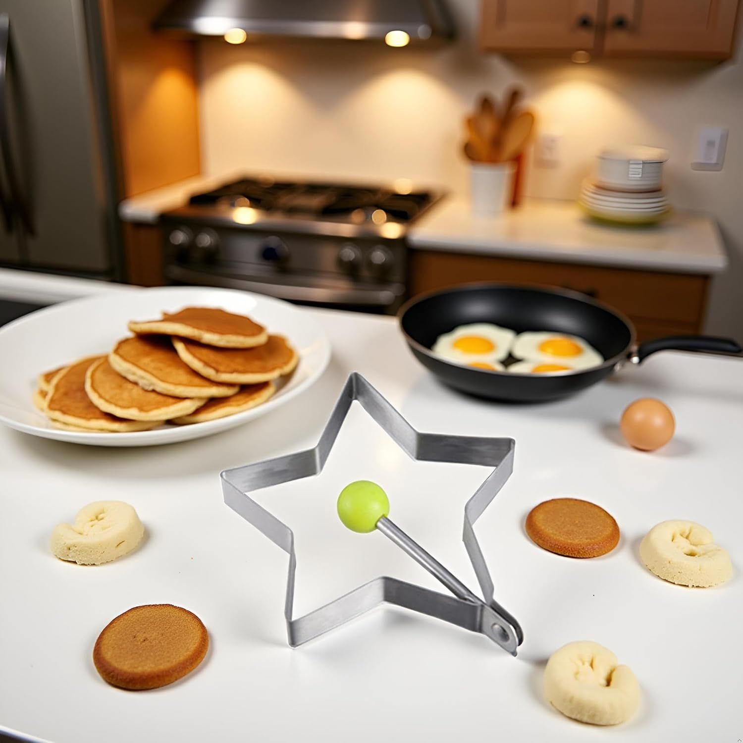 Star Egg Mold Shaper - Non Stick Pancake Deep Egg, Stainless Steel Frying Egg Rings, Mould Cookies Maker Baking Shaper Kitchen Gadget, Egg Patty Maker Rings For Sandwich Fritters Crumpets - Image 4