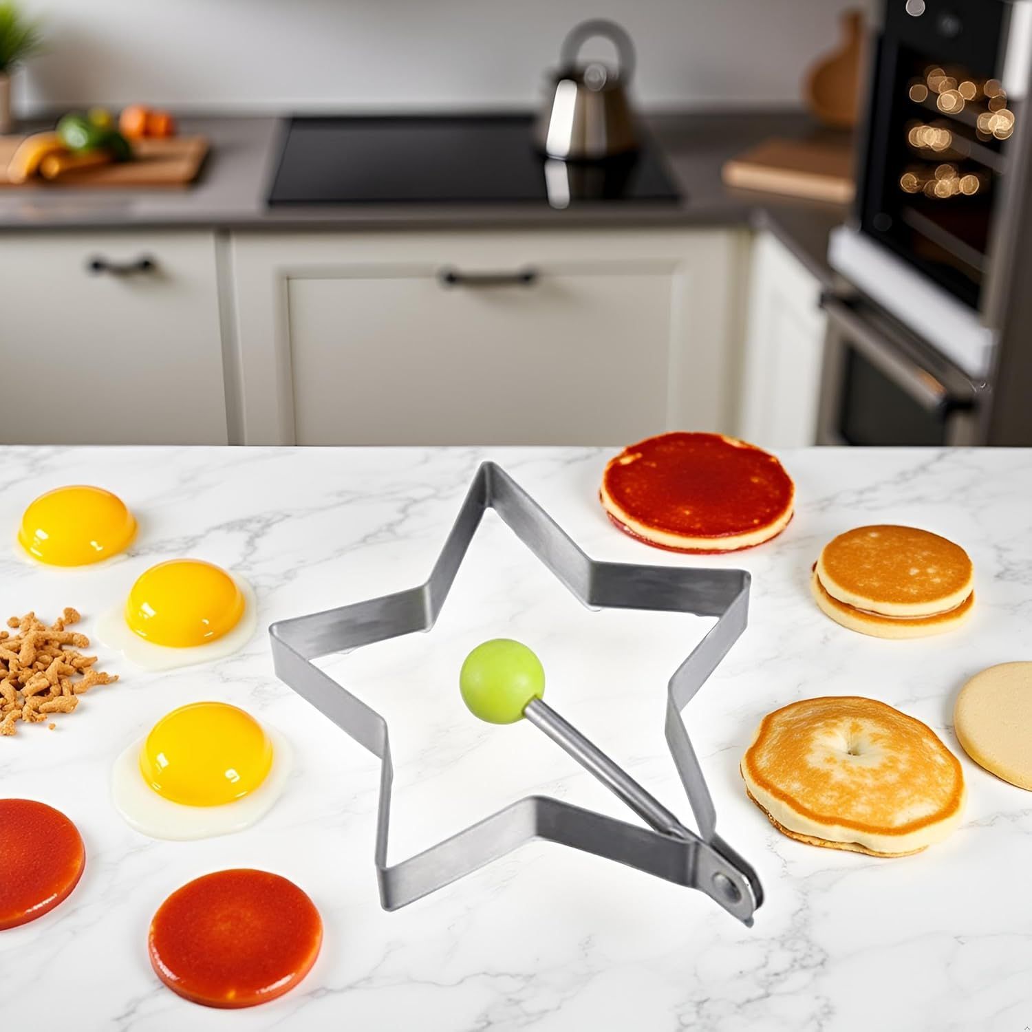 Star Egg Mold Shaper - Non Stick Pancake Deep Egg, Stainless Steel Frying Egg Rings, Mould Cookies Maker Baking Shaper Kitchen Gadget, Egg Patty Maker Rings For Sandwich Fritters Crumpets - Image 7