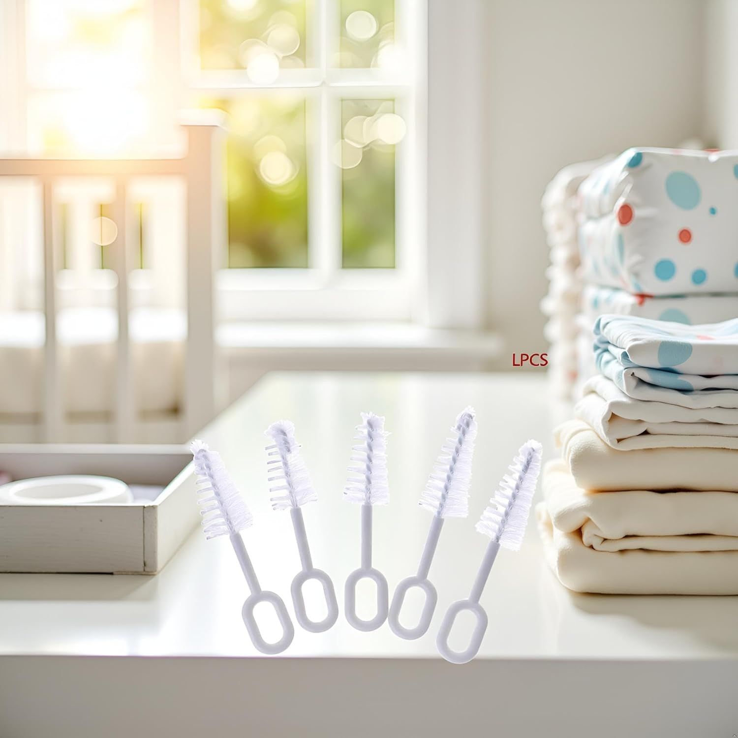 5 Pcs White Pacifier Cleaning Set,Nipple Cleaner Nipples Brush Cleaning Tools Professional Bristle High Density Pacifier Soother Accessories,Bottle-Feeding - Image 4
