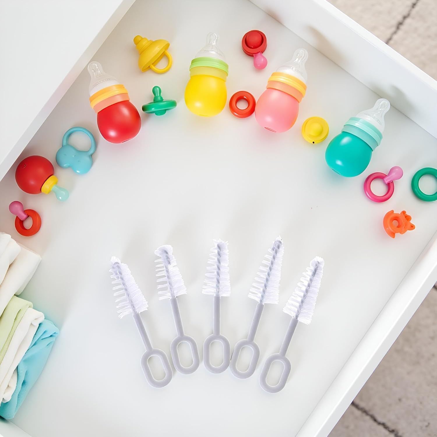 5 Pcs White Pacifier Cleaning Set,Nipple Cleaner Nipples Brush Cleaning Tools Professional Bristle High Density Pacifier Soother Accessories,Bottle-Feeding - Image 5