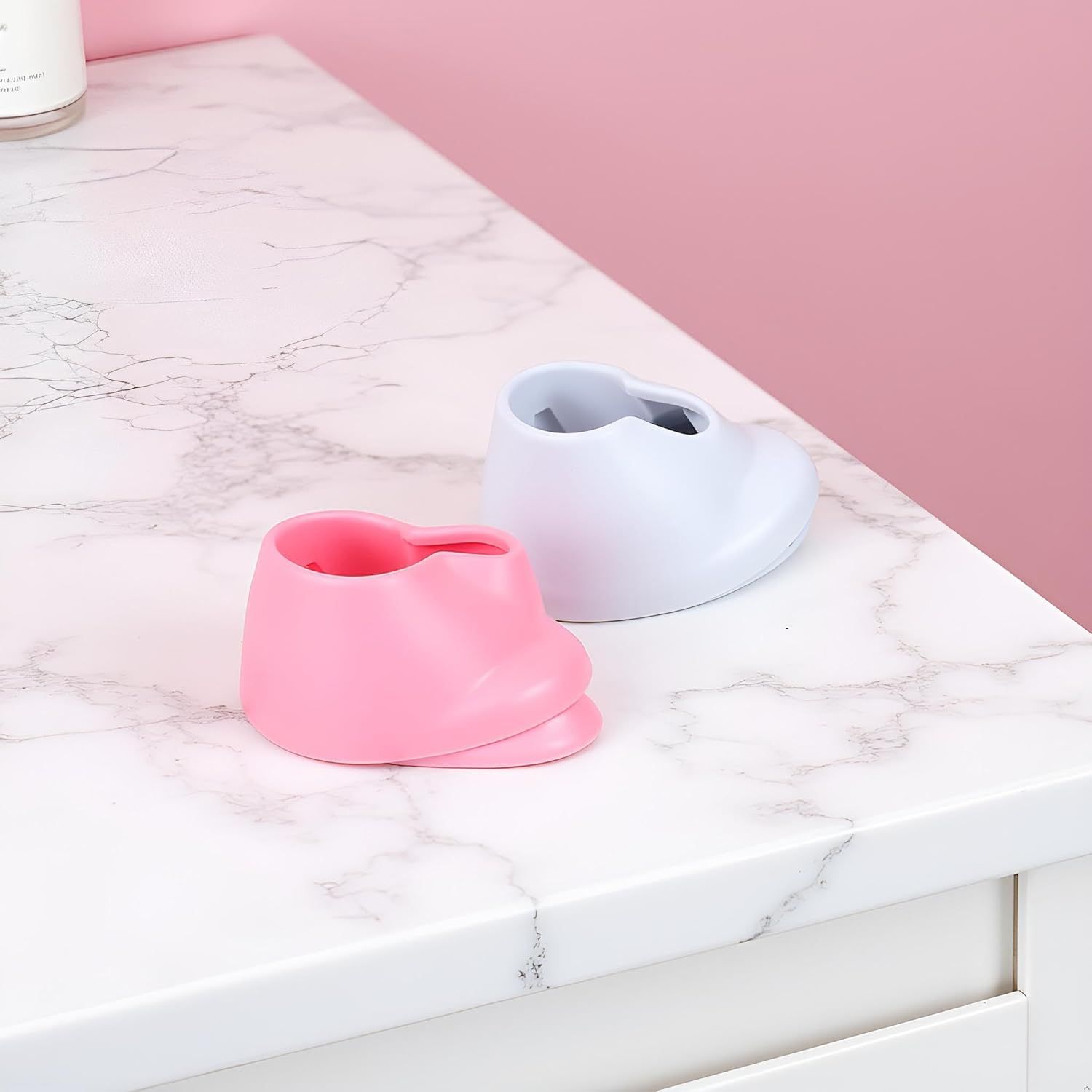 2pcs Pink & White Soft Rubber Nail Polish Bottle Holder - Anti-Spill Nail Art Organizer & Display - Salon Professional Manicure Tools - Image 3