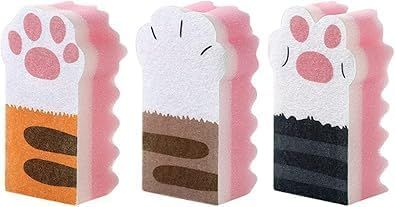 3Pcs Pink Random Style Cat Claw Design Kitchen Cleaning Sponges,Cute Household Cleaning Tool,Claw Design Non-Scratch Dishwashing Scrub Sponge Kitchen Cleaning Tool,Household Supplies - Image 1