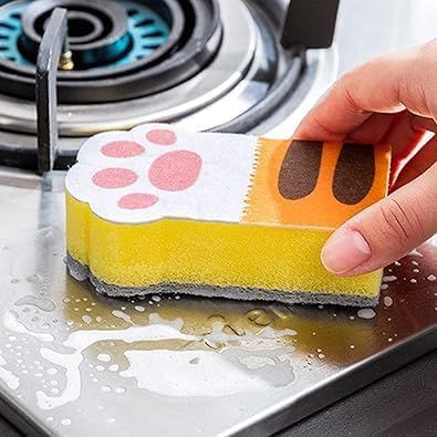 3Pcs Pink Random Style Cat Claw Design Kitchen Cleaning Sponges,Cute Household Cleaning Tool,Claw Design Non-Scratch Dishwashing Scrub Sponge Kitchen Cleaning Tool,Household Supplies - Image 7