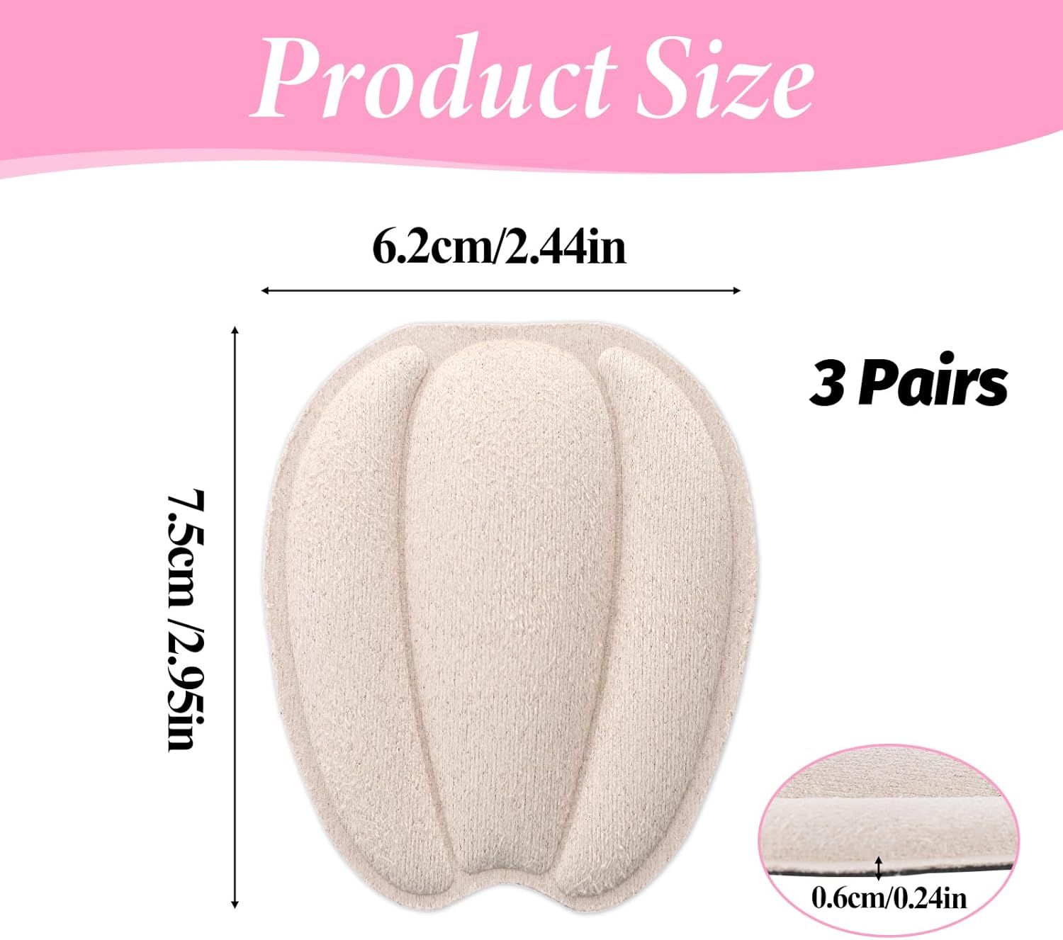 3 Pairs Tongue Pads for Shoe Too Big, Non Slip Tongue Cushion Insert for Loose Shoe Size Reducer Heel Pads Grips Cushion Inserts Replacement Shoes Filler for Men Women (Beige) - Image 2