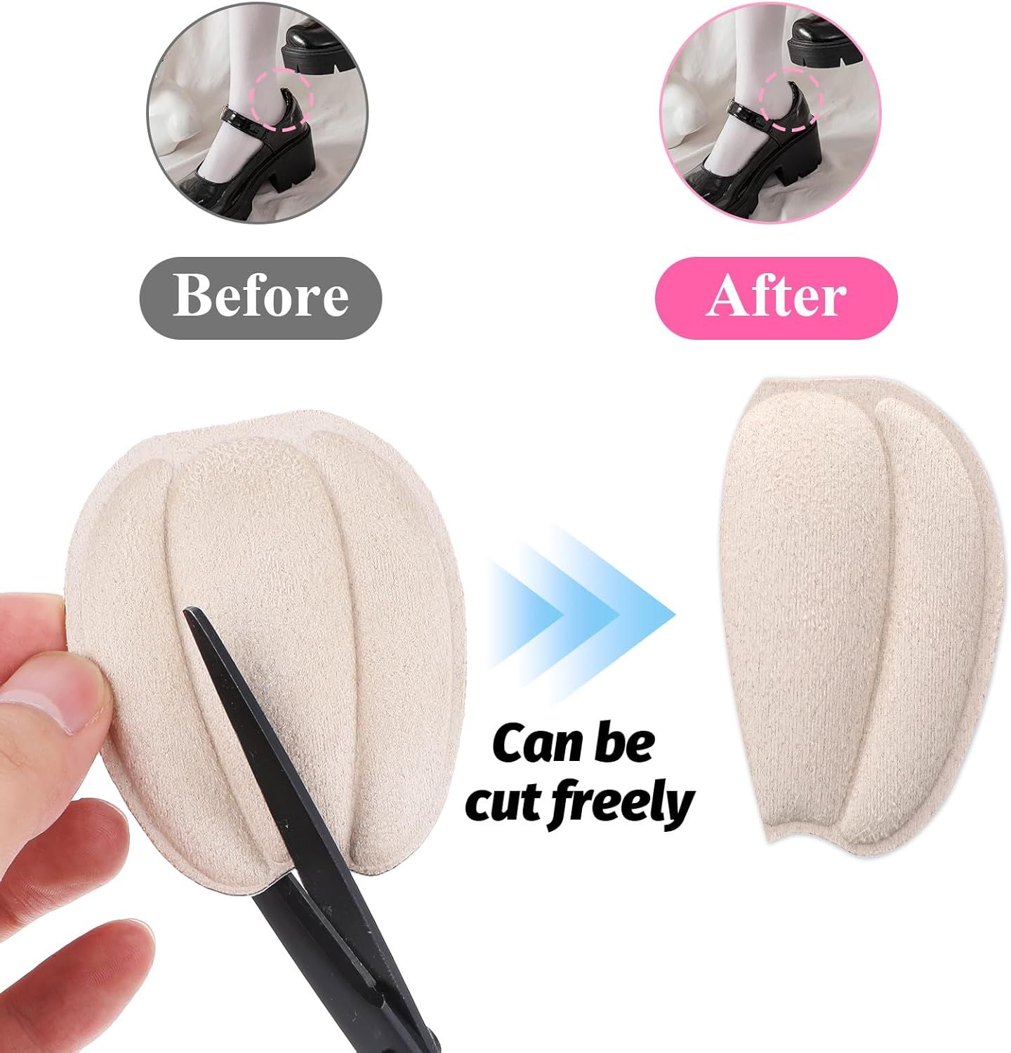 3 Pairs Tongue Pads for Shoe Too Big, Non Slip Tongue Cushion Insert for Loose Shoe Size Reducer Heel Pads Grips Cushion Inserts Replacement Shoes Filler for Men Women (Beige) - Image 6