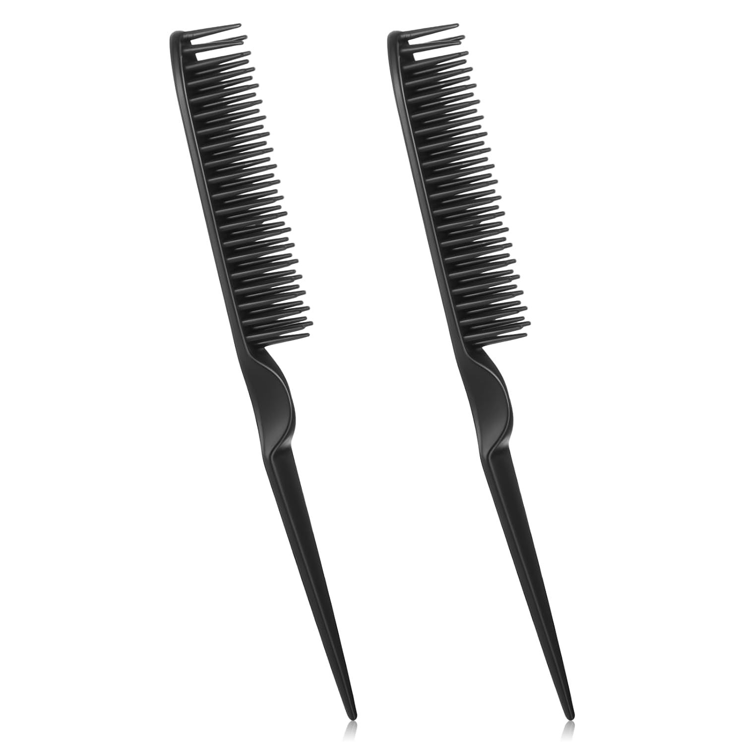 2 Pcs 3 Row Styling Comb, Curling Hair Styling Brush Rat Tail Comb Used for Combing, Separating and Shaping Curls (Black) - Image 1
