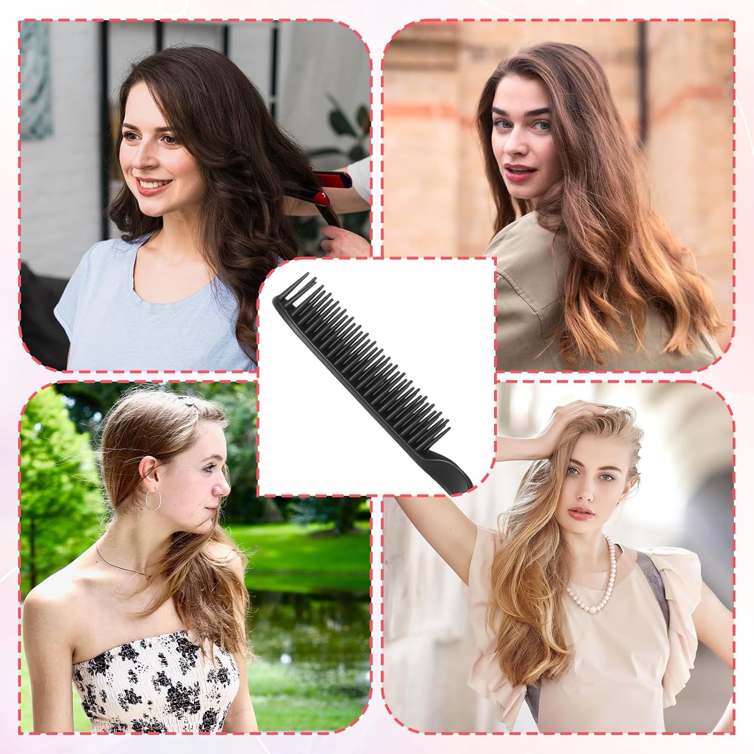 2 Pcs 3 Row Styling Comb, Curling Hair Styling Brush Rat Tail Comb Used for Combing, Separating and Shaping Curls (Black) - Image 3