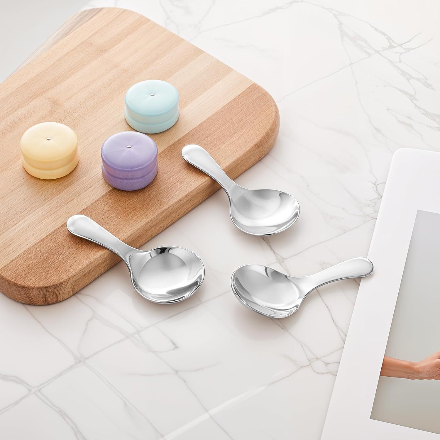 304 Stainless Spoons for Canisters, 3 PCS Short Handle Spoons, Silver Mini Scoops, Thickened Small Round Spoon, Small Coffee Scoops Candy Scoops for Salt Sugar Condiments Tea Desserts Coffee - Image 7