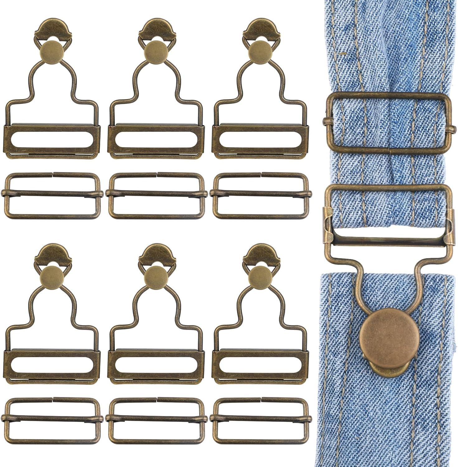 6 Sets Overalls Buckles, 1.25 inch Metal Overall Replacement Clasp Clips with Adjustable Tri Glide Slide Buckle and Buttons, DIY Button No-Sew Accessories for Overall Bib Pants Trousers Jeans Jacket - Image 1