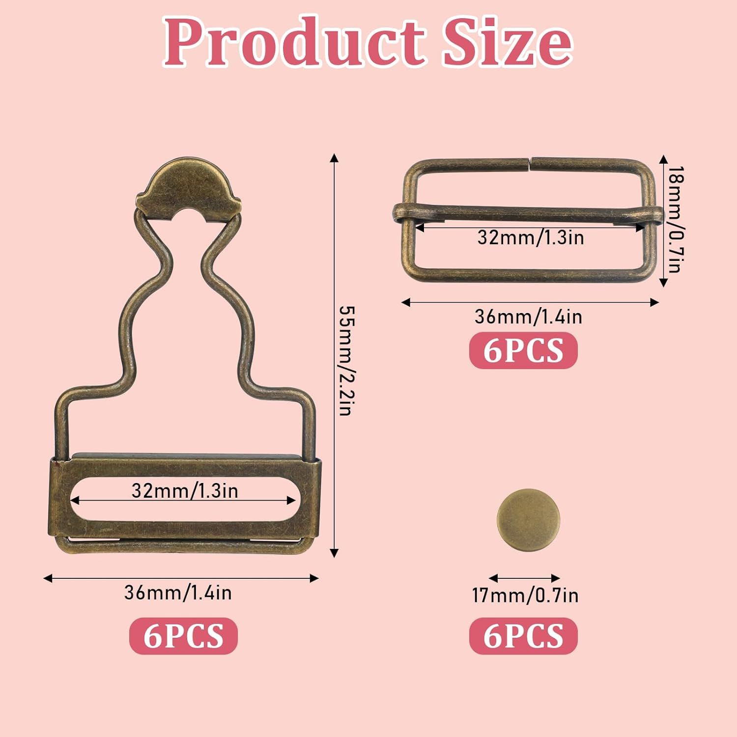 6 Sets Overalls Buckles, 1.25 inch Metal Overall Replacement Clasp Clips with Adjustable Tri Glide Slide Buckle and Buttons, DIY Button No-Sew Accessories for Overall Bib Pants Trousers Jeans Jacket - Image 2