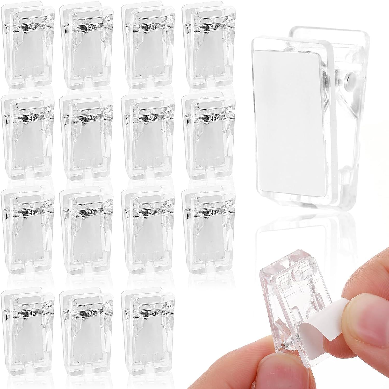 15Pcs Self Adhesive Clips, Tapestry Wall Hanging Clips Wall Clips for Hanger Poster Clips Shower Curtain Clips Double-Sided Adhesive Spring Clips for Blanket Poster Clothing Wall Flag (Clear) - Image 1