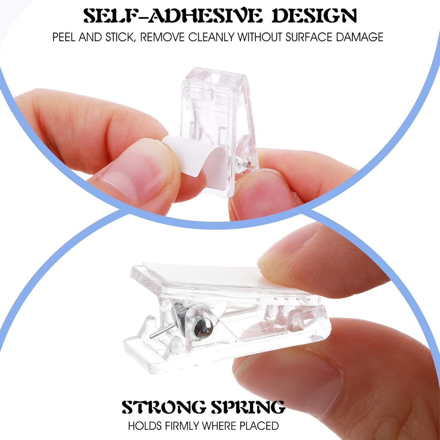 15Pcs Self Adhesive Clips, Tapestry Wall Hanging Clips Wall Clips for Hanger Poster Clips Shower Curtain Clips Double-Sided Adhesive Spring Clips for Blanket Poster Clothing Wall Flag (Clear) - Image 4