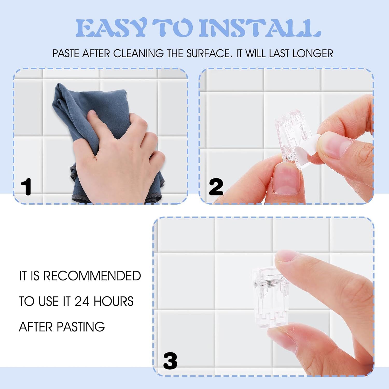 15Pcs Self Adhesive Clips, Tapestry Wall Hanging Clips Wall Clips for Hanger Poster Clips Shower Curtain Clips Double-Sided Adhesive Spring Clips for Blanket Poster Clothing Wall Flag (Clear) - Image 5