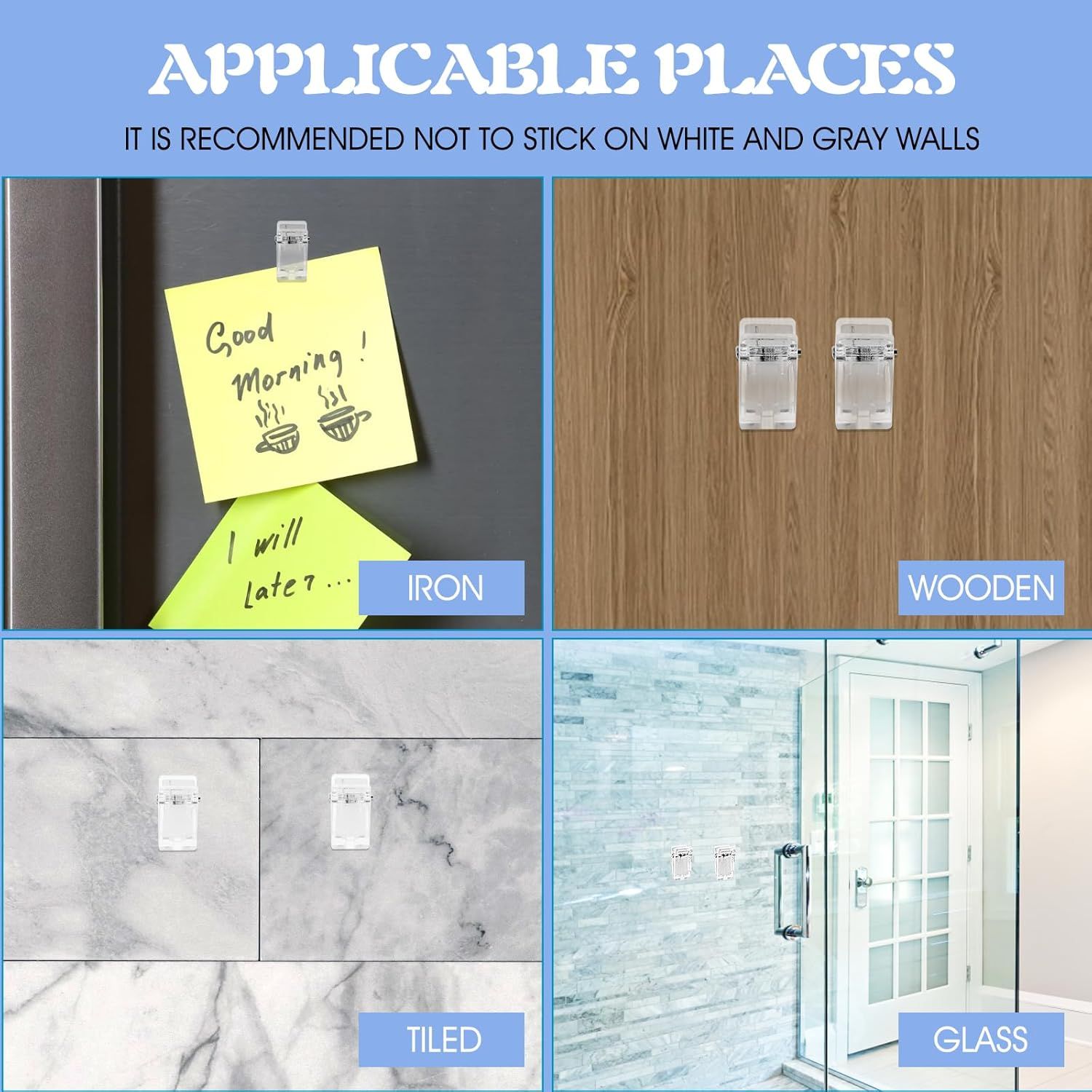 15Pcs Self Adhesive Clips, Tapestry Wall Hanging Clips Wall Clips for Hanger Poster Clips Shower Curtain Clips Double-Sided Adhesive Spring Clips for Blanket Poster Clothing Wall Flag (Clear) - Image 7