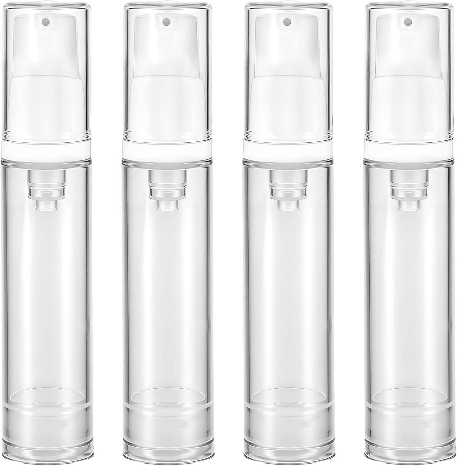4 Pcs Refillable Clear Travel Airless Pump Container - Vacuum Cosmetic Press Pump Bottle for DIY Foundation Gel Lotion Moisturiser Shampoo Toiletry (10ml) - Image 1