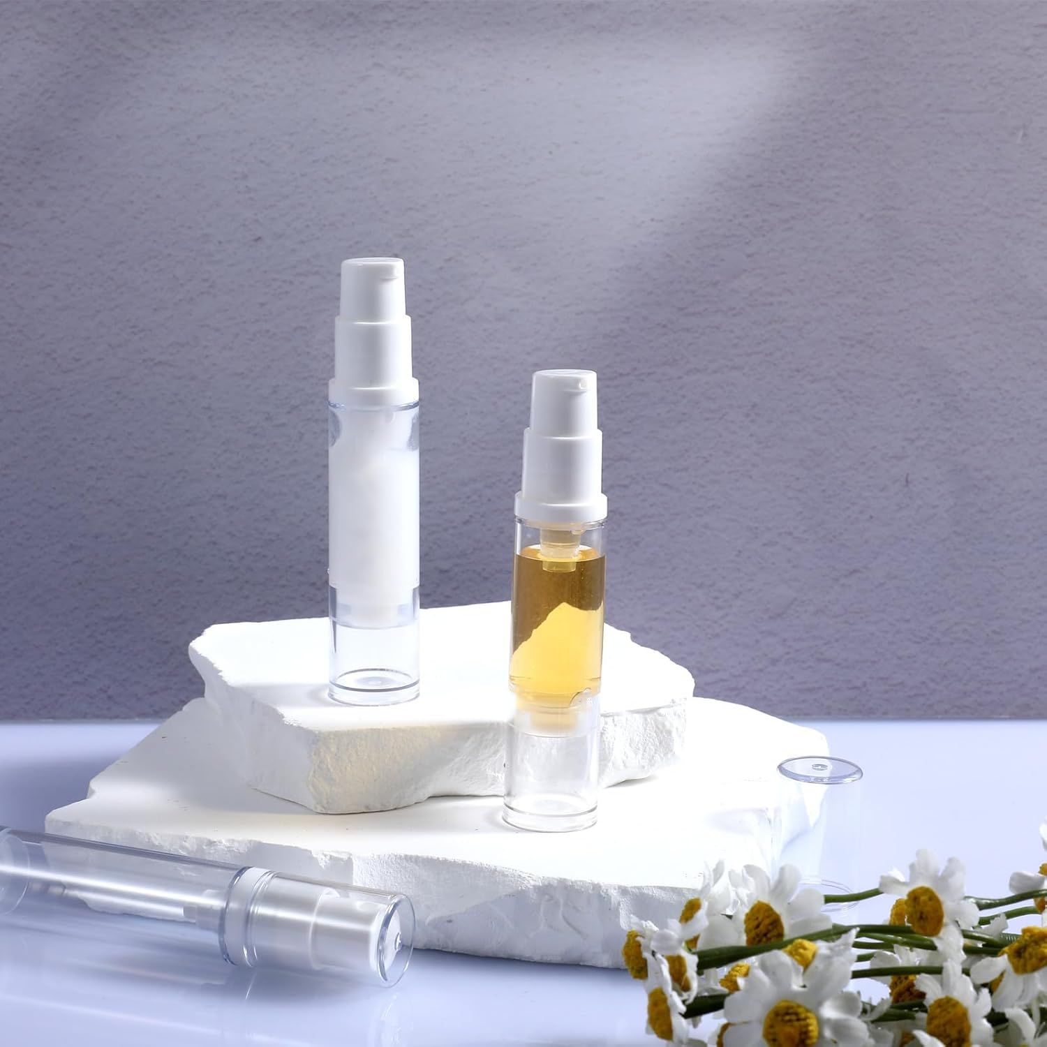 4 Pcs Refillable Clear Travel Airless Pump Container - Vacuum Cosmetic Press Pump Bottle for DIY Foundation Gel Lotion Moisturiser Shampoo Toiletry (10ml) - Image 2