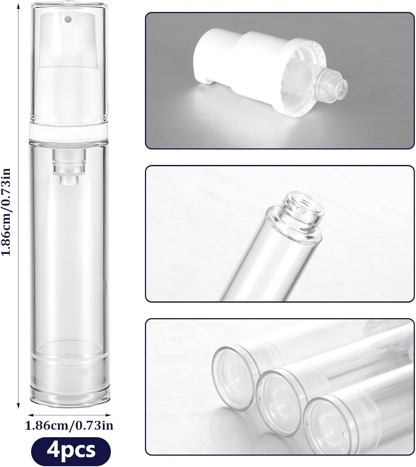 4 Pcs Refillable Clear Travel Airless Pump Container - Vacuum Cosmetic Press Pump Bottle for DIY Foundation Gel Lotion Moisturiser Shampoo Toiletry (10ml) - Image 3