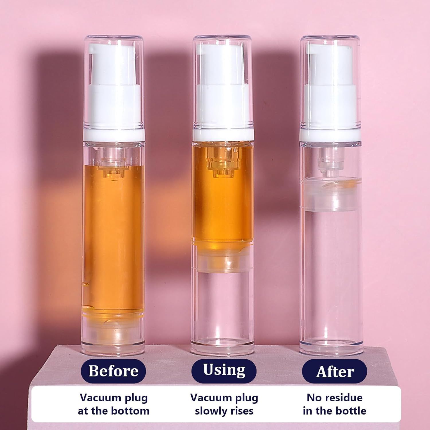 4 Pcs Refillable Clear Travel Airless Pump Container - Vacuum Cosmetic Press Pump Bottle for DIY Foundation Gel Lotion Moisturiser Shampoo Toiletry (10ml) - Image 4