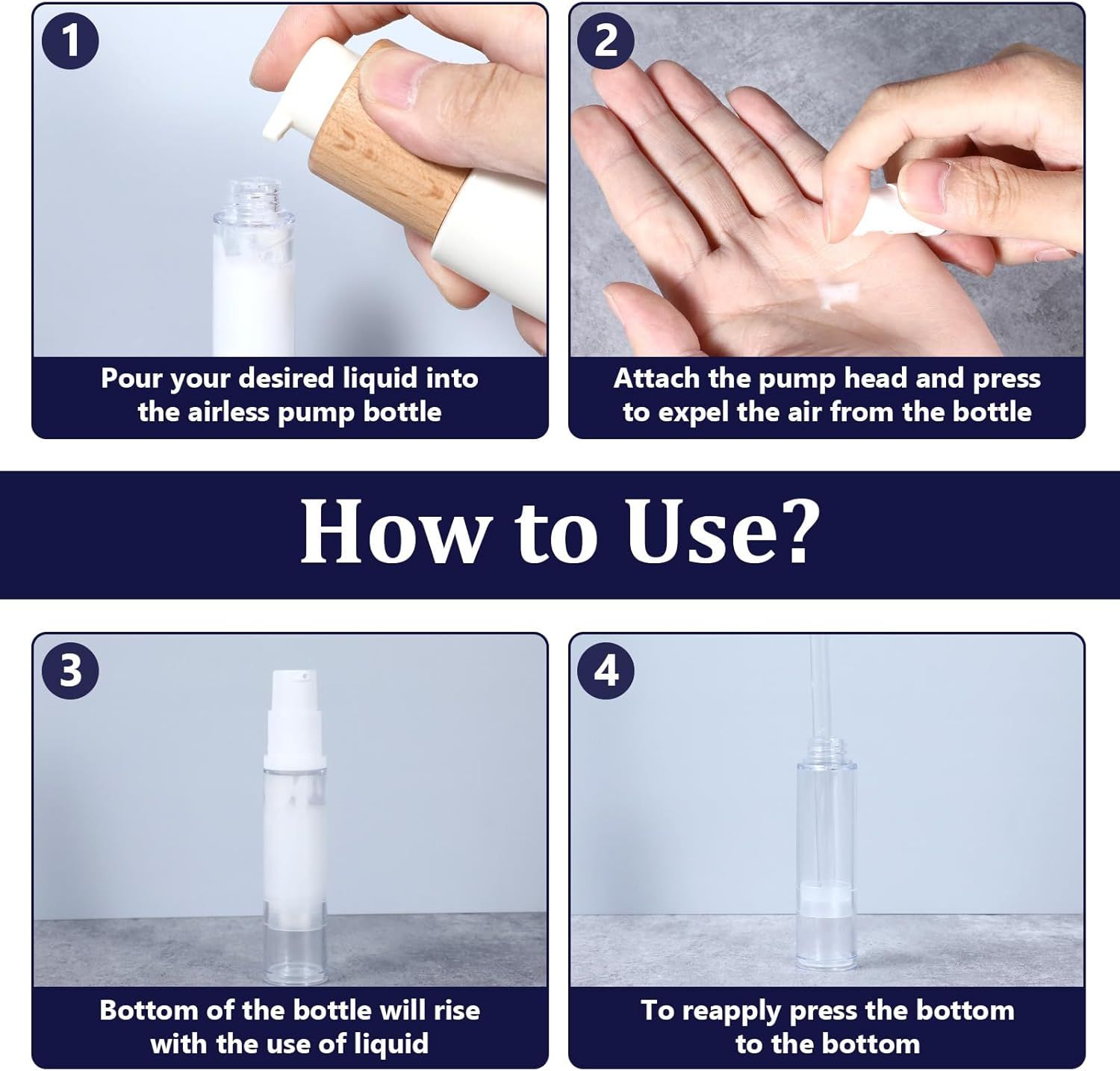 4 Pcs Refillable Clear Travel Airless Pump Container - Vacuum Cosmetic Press Pump Bottle for DIY Foundation Gel Lotion Moisturiser Shampoo Toiletry (10ml) - Image 5