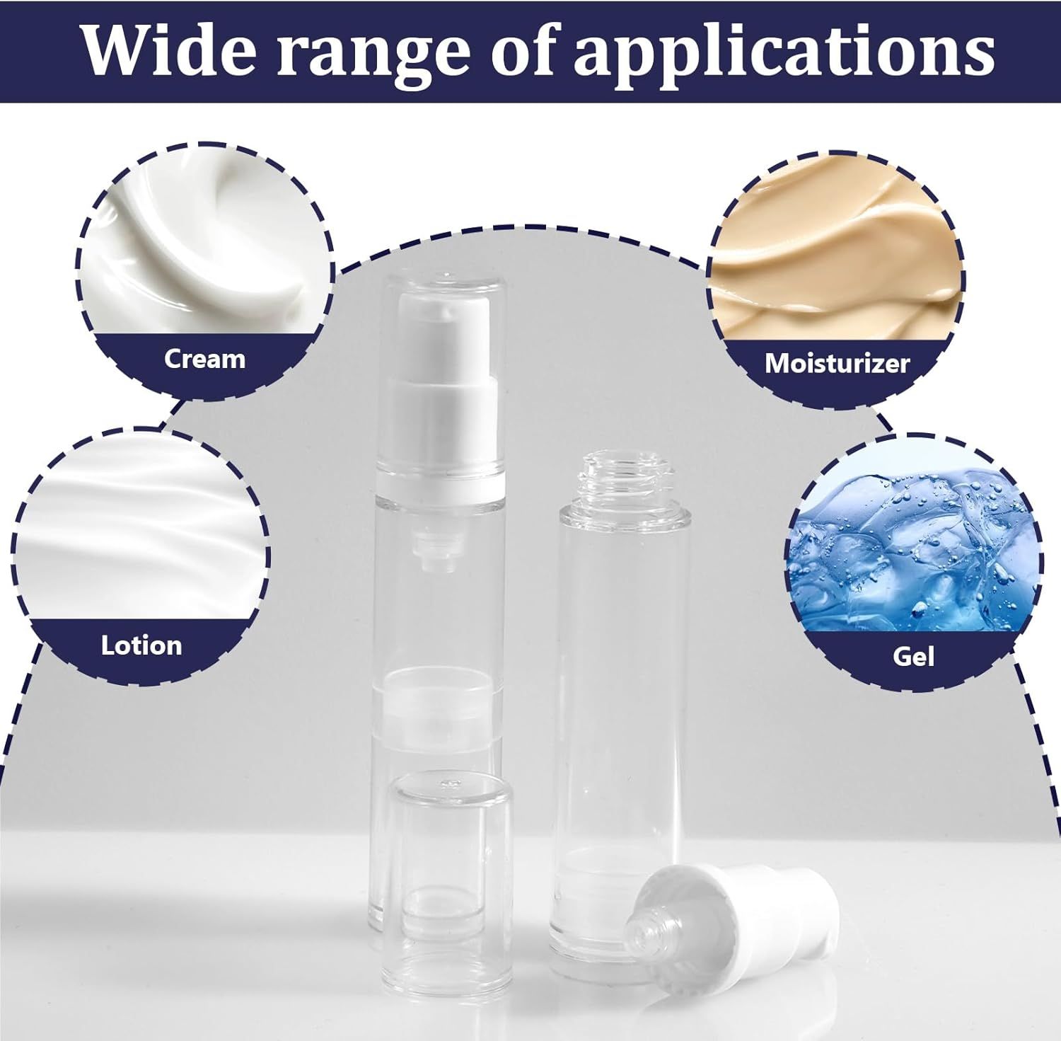 4 Pcs Refillable Clear Travel Airless Pump Container - Vacuum Cosmetic Press Pump Bottle for DIY Foundation Gel Lotion Moisturiser Shampoo Toiletry (10ml) - Image 7