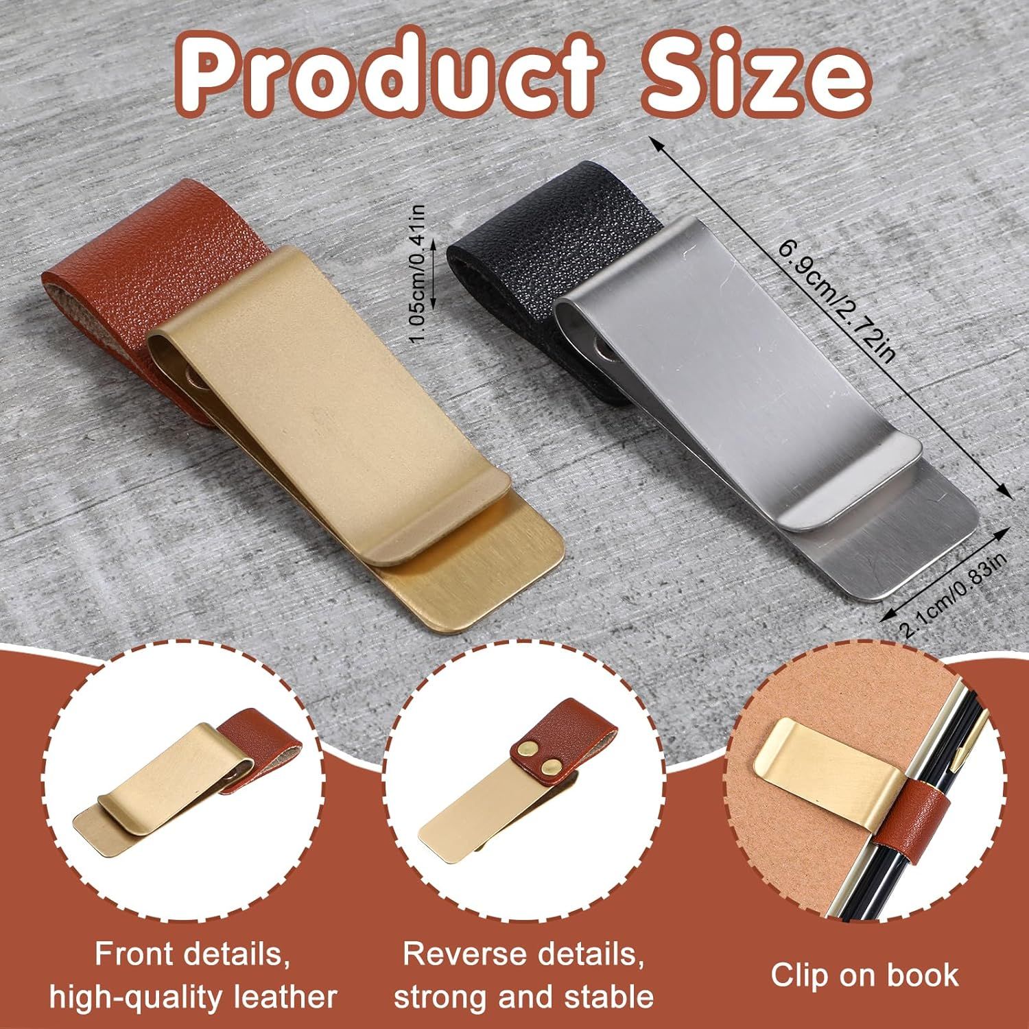 2 Pcs PU Leather Retro Notebook Pen Clips Metal Pen Loop Holder Sleeve - Silver & Gold - Image 3
