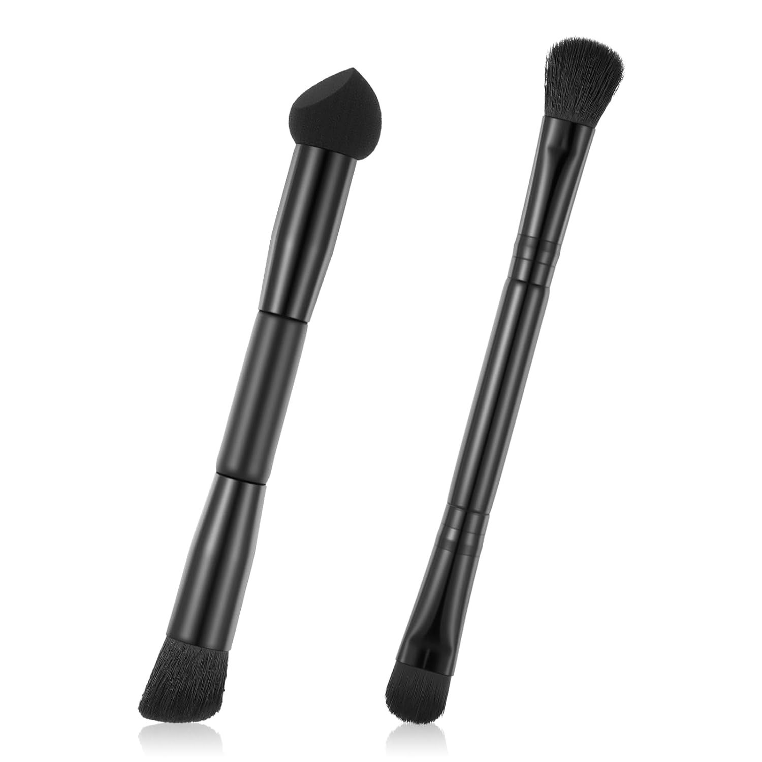 2 Pcs Dual Ended Hairline Brushes, Hairline Concealer Brush Set with Sponge Tip and Soft Bristles for Covering Hair Root Travel Makeup Brush Set for Concealer, Contour, Root Touch Up - Image 1