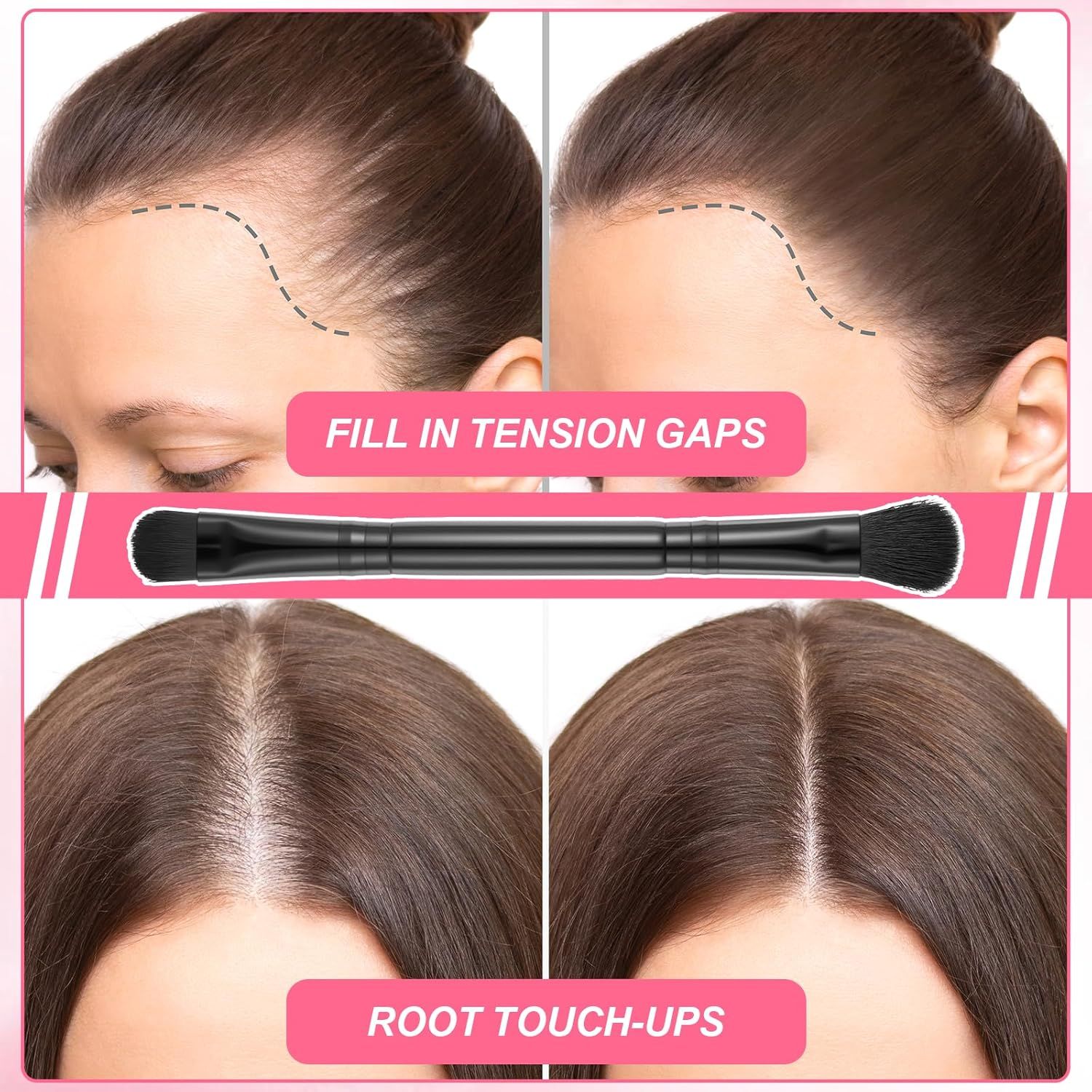 2 Pcs Dual Ended Hairline Brushes, Hairline Concealer Brush Set with Sponge Tip and Soft Bristles for Covering Hair Root Travel Makeup Brush Set for Concealer, Contour, Root Touch Up - Image 4