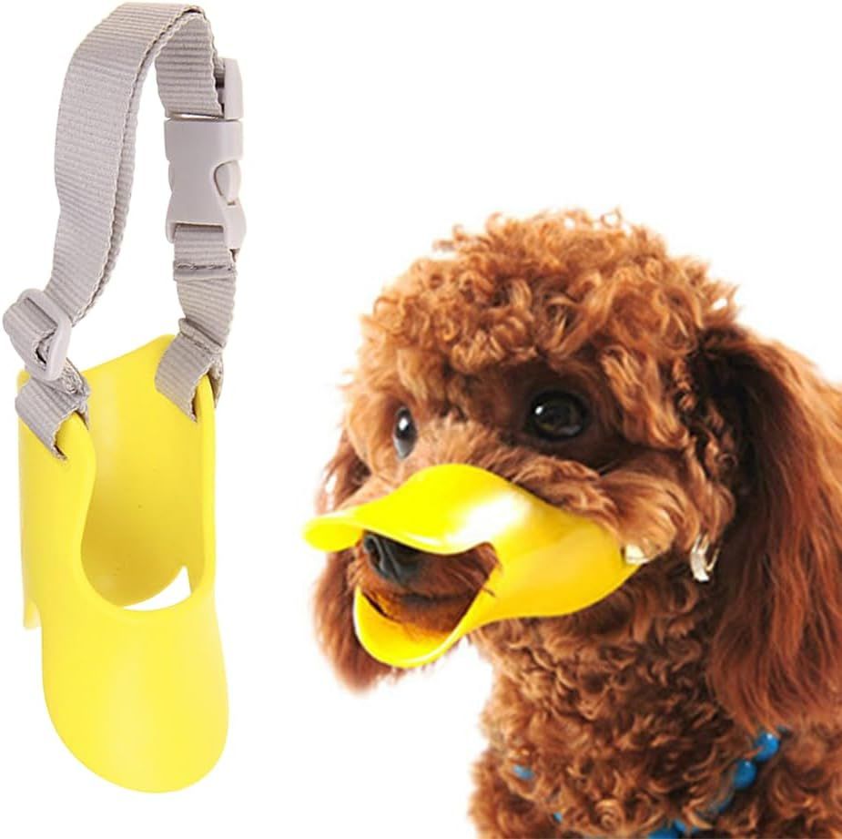 Dog Muzzle,Anti Bite Duck Mouth Shape DogMouth Covers,Soft Duck Silicone Mouth Cover with Adjustable Strap,Small Medium Dogs Muzzle Mask to Prevent Barking,Biting,Chewing(:Yellow,L:13cm/5.12inch) - Image 1