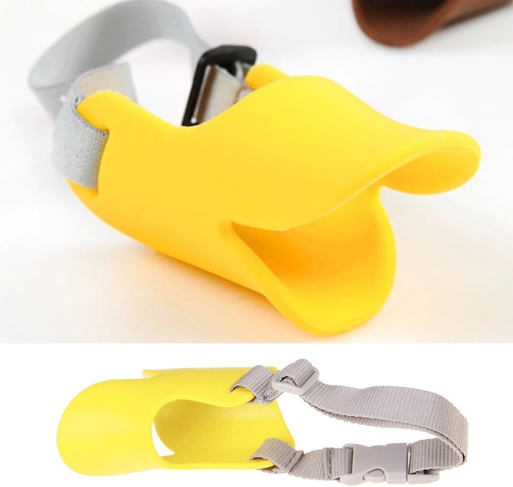 Dog Muzzle,Anti Bite Duck Mouth Shape DogMouth Covers,Soft Duck Silicone Mouth Cover with Adjustable Strap,Small Medium Dogs Muzzle Mask to Prevent Barking,Biting,Chewing(:Yellow,L:13cm/5.12inch) - Image 3