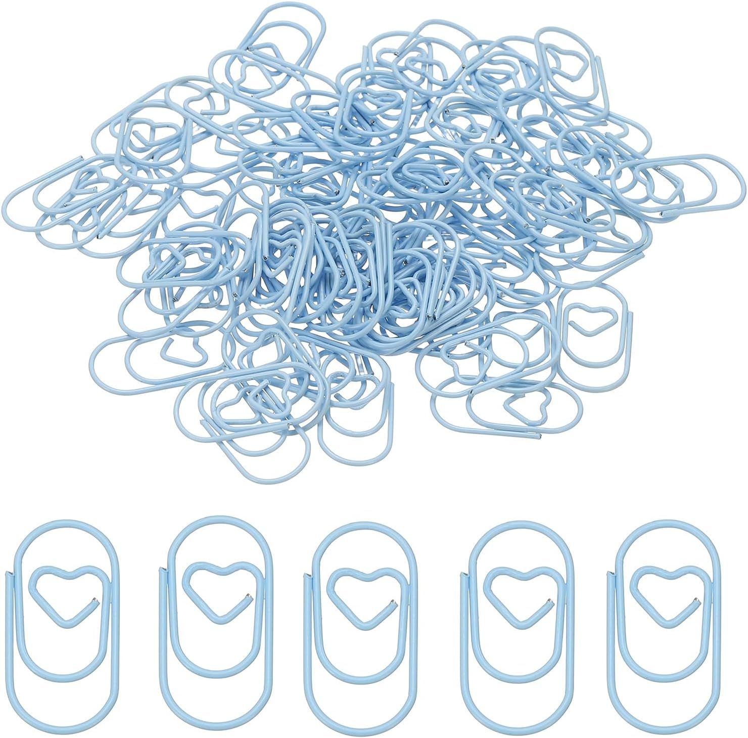 1x0.4 Inch Mini Paper Clip, 80 Pcs Metal Heart Paper Clip Wide Rust-Proof Strong Durable Small Cute Bulk for Office Supplies Document Organization Binder Bookmarks Planner, Blue - Image 1