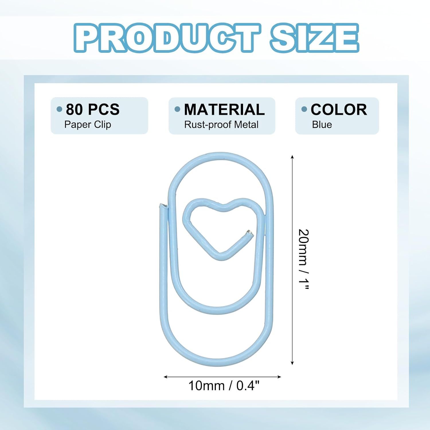 1x0.4 Inch Mini Paper Clip, 80 Pcs Metal Heart Paper Clip Wide Rust-Proof Strong Durable Small Cute Bulk for Office Supplies Document Organization Binder Bookmarks Planner, Blue - Image 2