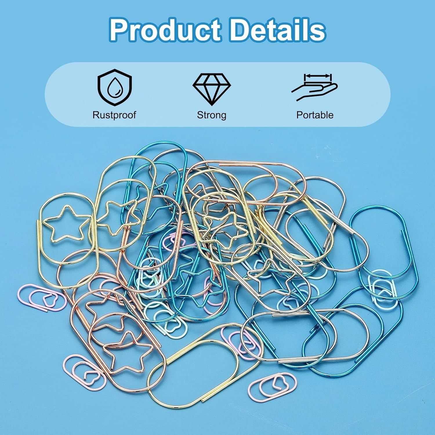 1x0.4 Inch Mini Paper Clip, 80 Pcs Metal Heart Paper Clip Wide Rust-Proof Strong Durable Small Cute Bulk for Office Supplies Document Organization Binder Bookmarks Planner, Blue - Image 3